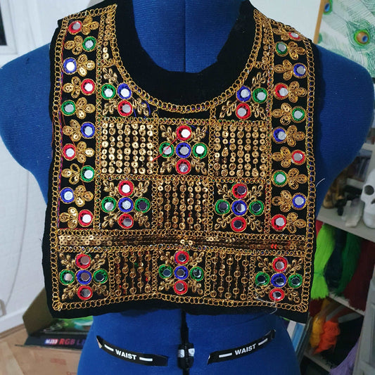 1x BLACK & MULTI sequin applique patch/ collar/ neckline