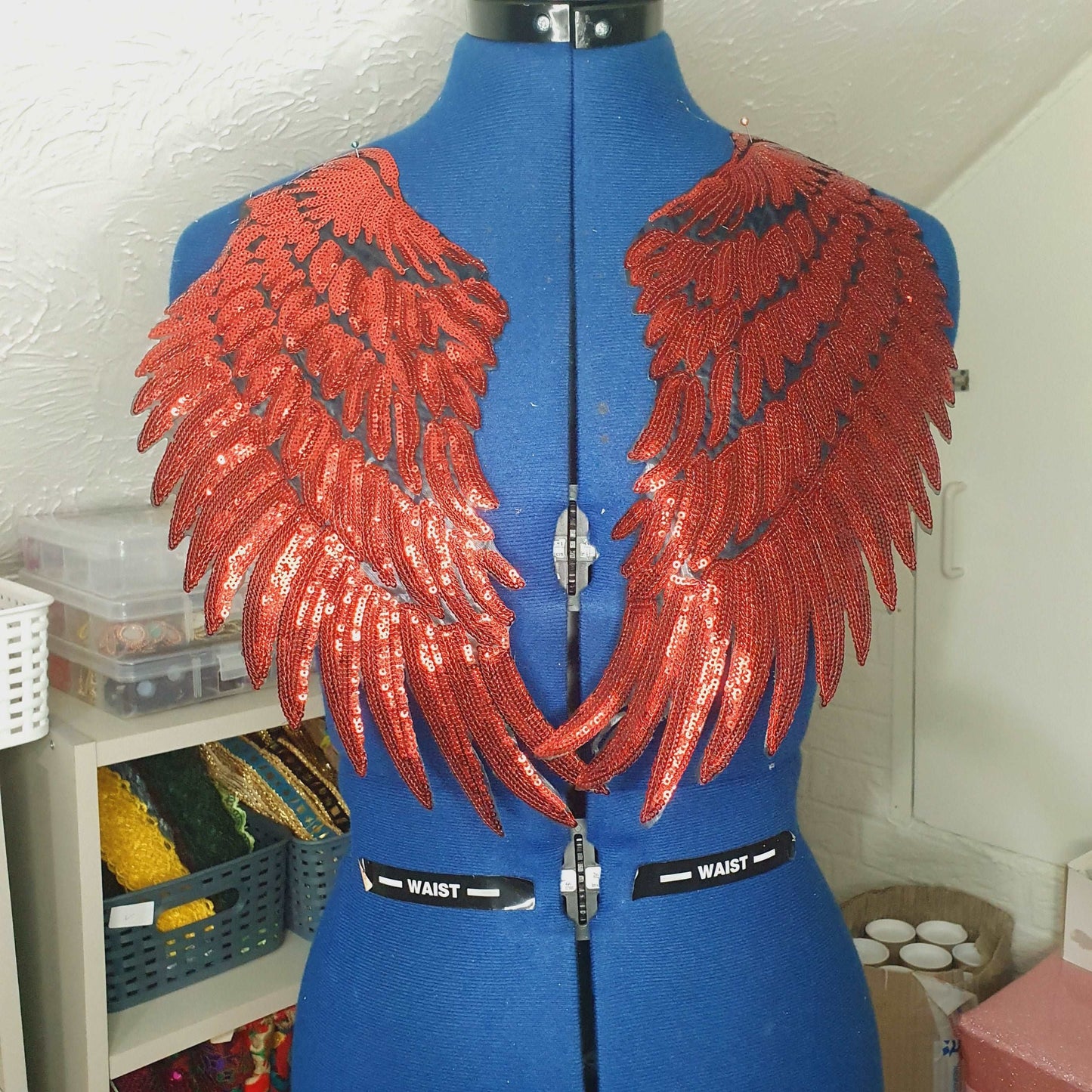 1x red sequin WING hot-fix applique XL