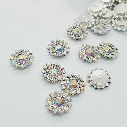 5x 14mm CLEAR AB crystal gem sew on jewel rhinestone button