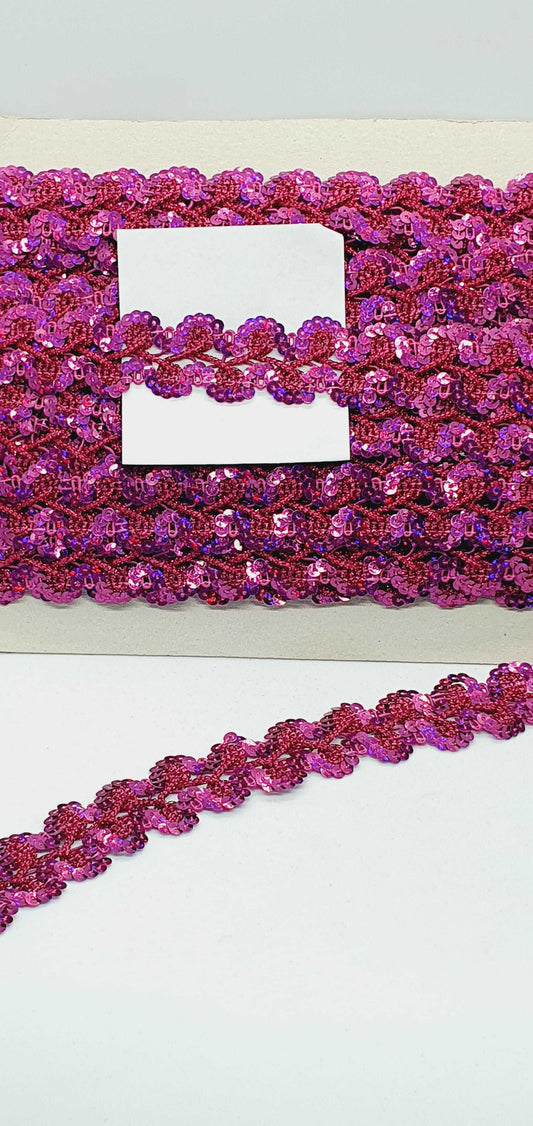 1m pink hologram sequin braid trim ribbon lace bridal 25mm