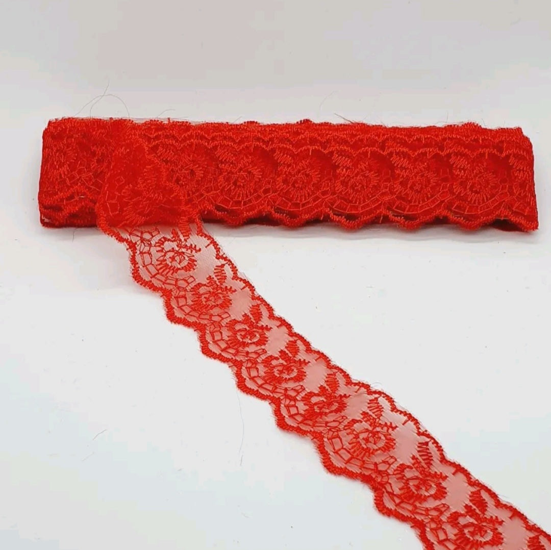 1m 4cm red embroidered lace ribbon