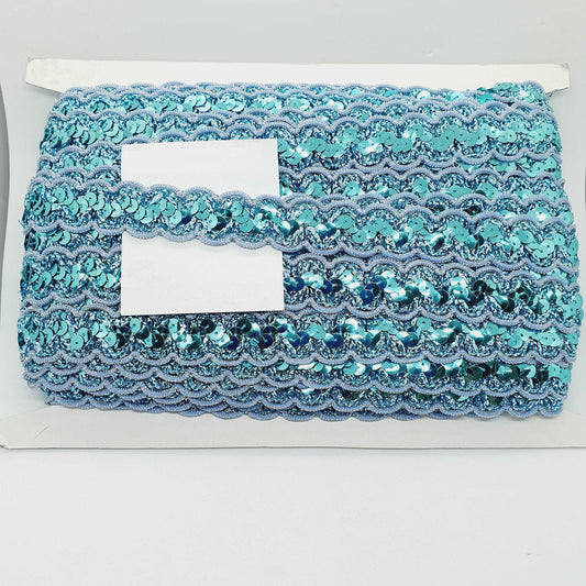 1m Mint/ Sea Foam glitter sequin wavy edge braid trimming ribbon 25mm