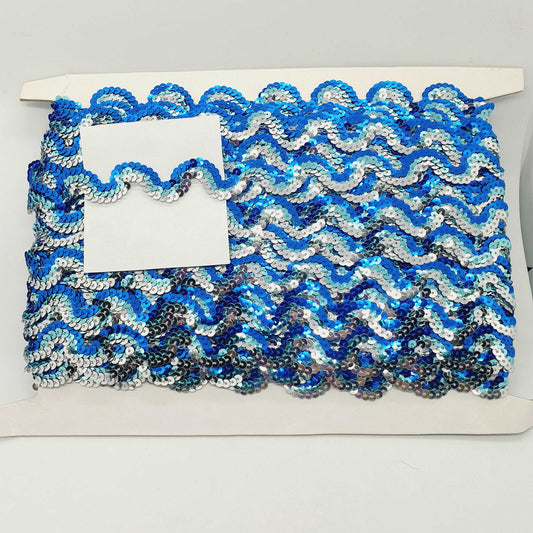 1m blue ombre sequin Ric rac wave braid trimming ribbon 20mm