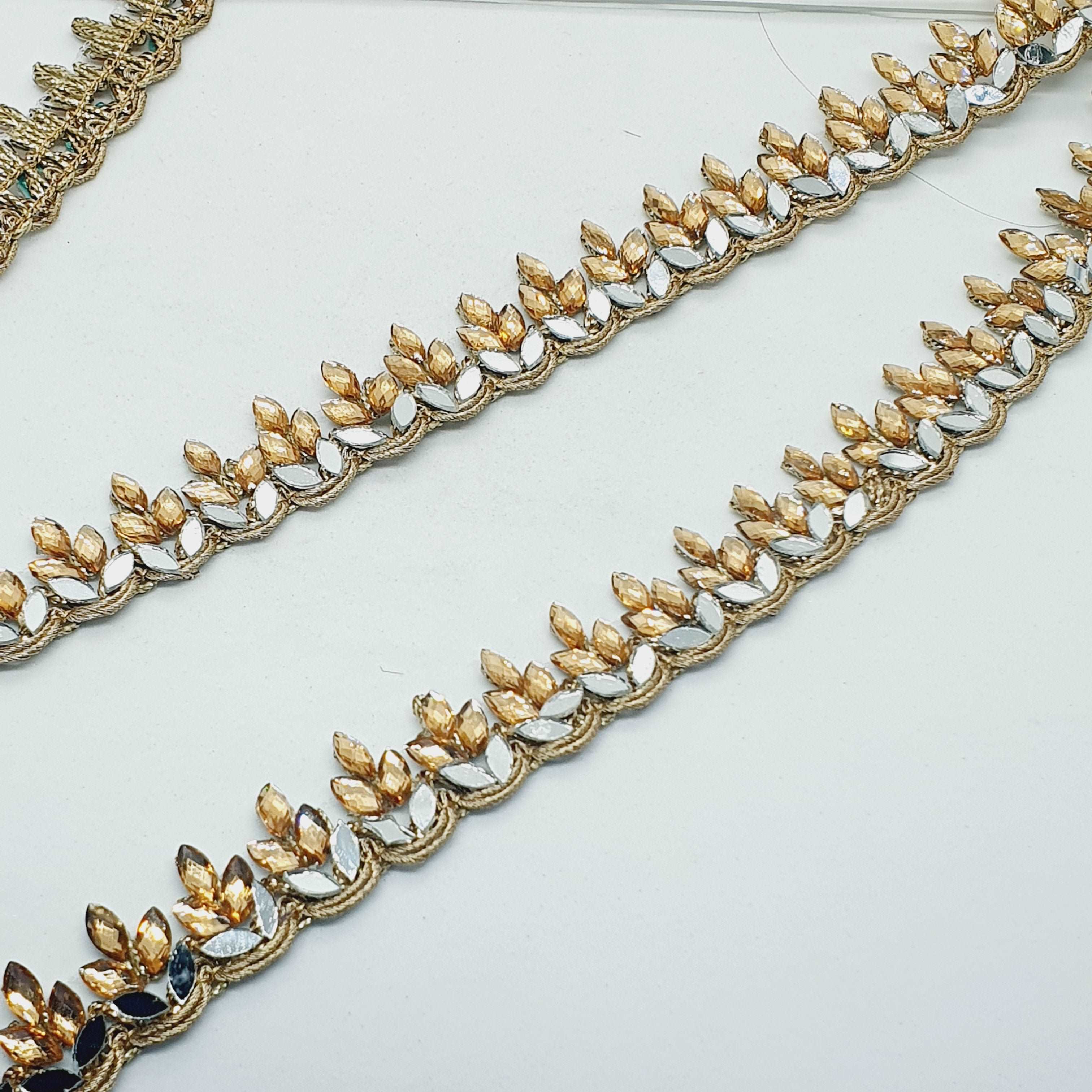 Braid Texture Gold 1m 20mm Metallic gold braid with gold crystals & mirror – Sparkles ...