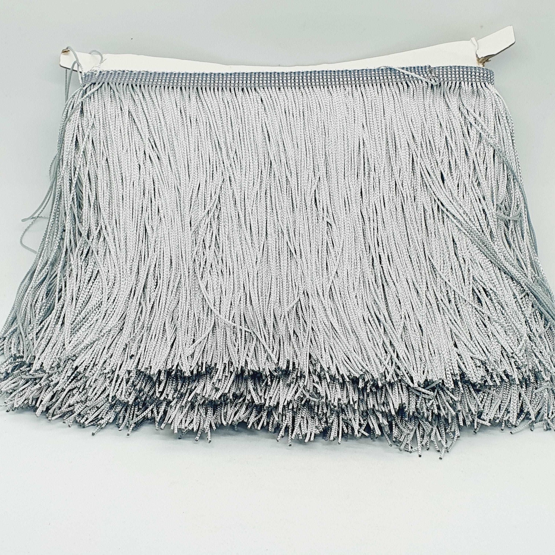 15cm drop silver light grey silk fringe fringing