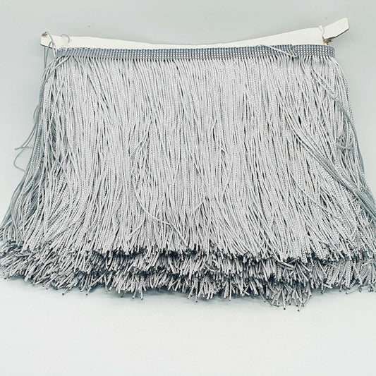 15cm drop silver light grey silk fringe fringing