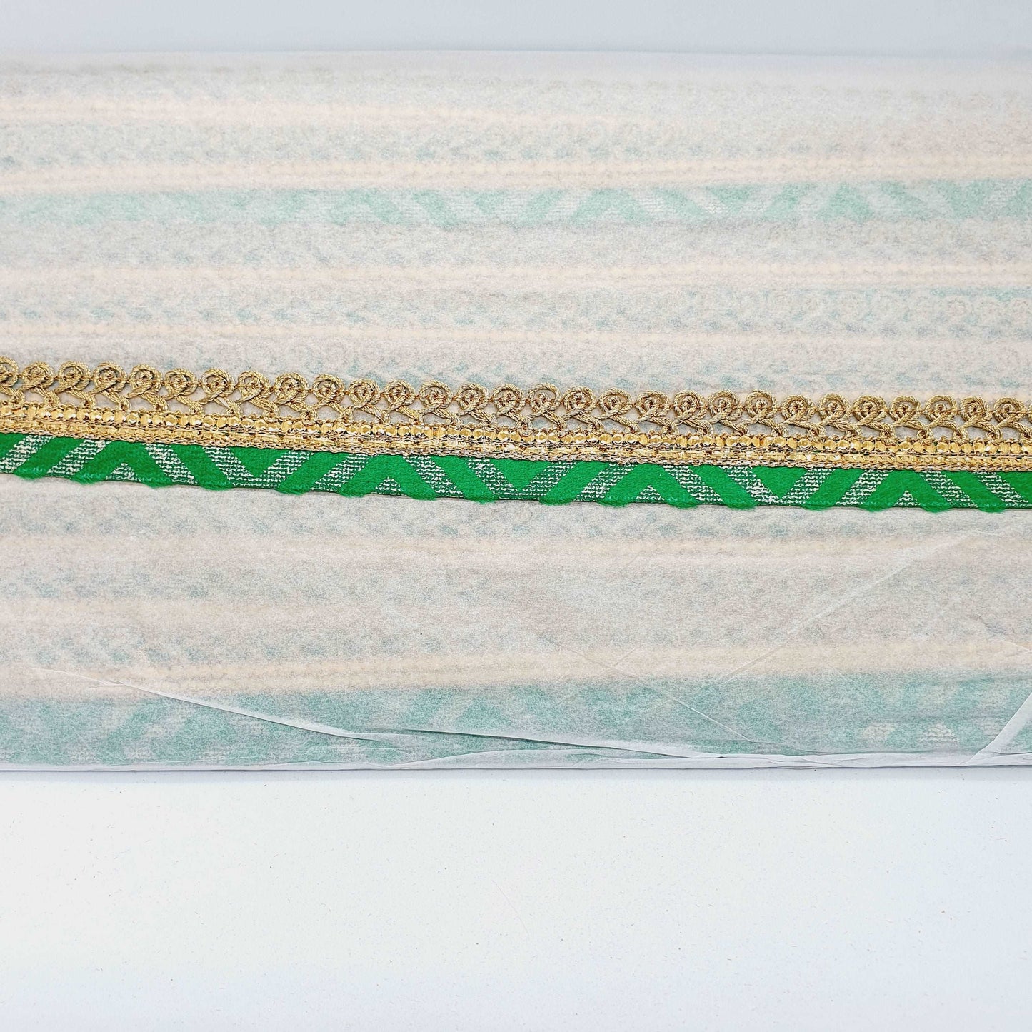 20mm metallic green & gold braid embroidered ribbon trimming