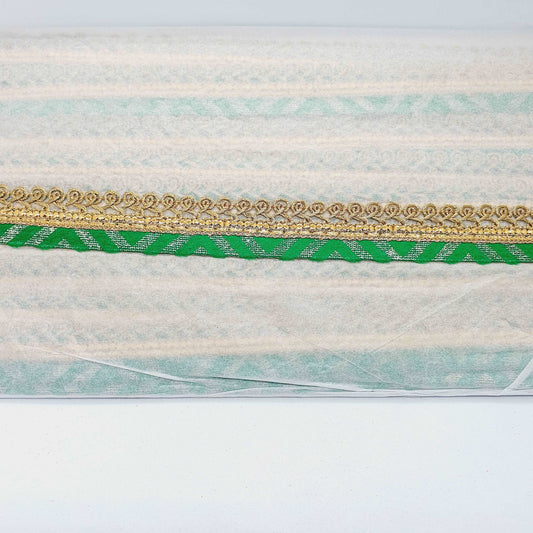 20mm metallic green & gold braid embroidered ribbon trimming