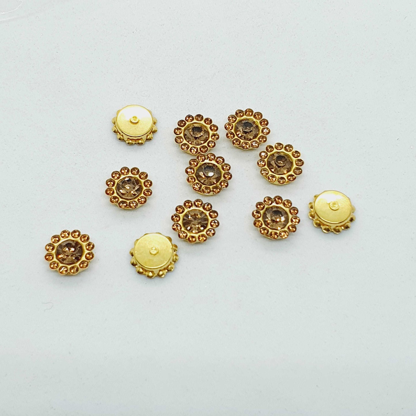 5x 12mm gold topaz crystal gem sew on jewel rhinestone button