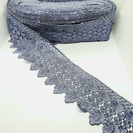 1m 9cm slate grey guipure venise embroidered lace trim