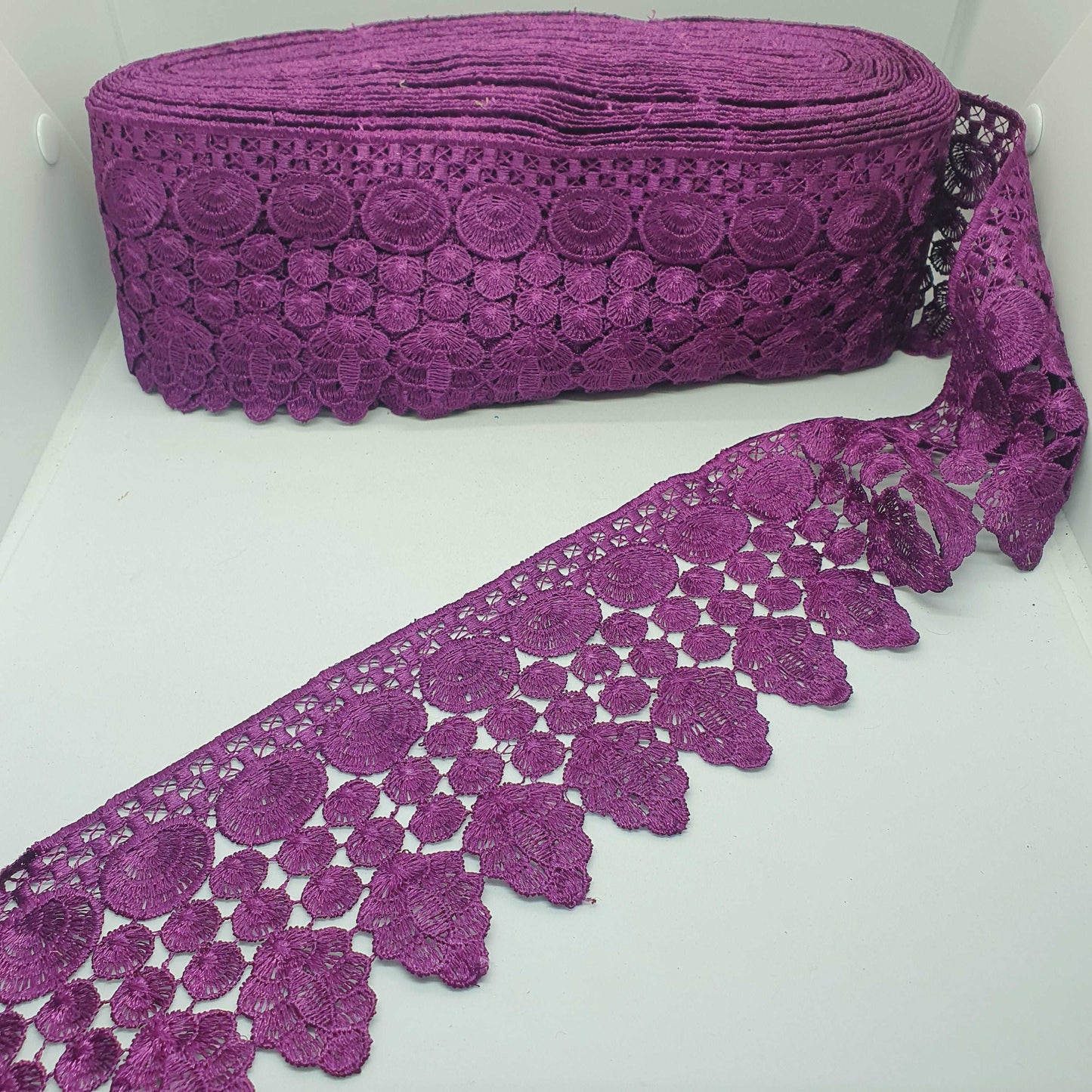 1m 9cm aubergine purple guipure venise embroidered lace trim