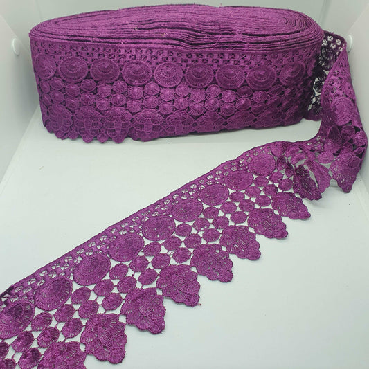 1m 9cm aubergine purple guipure venise embroidered lace trim