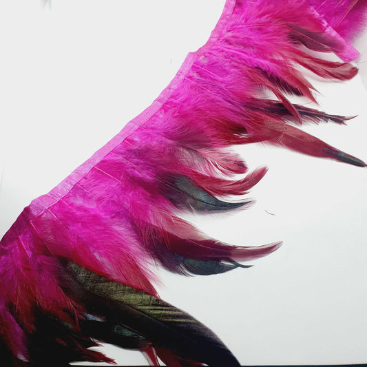 1m rooster Feather Trim 13-18cm magenta pink black trimming fringe boa