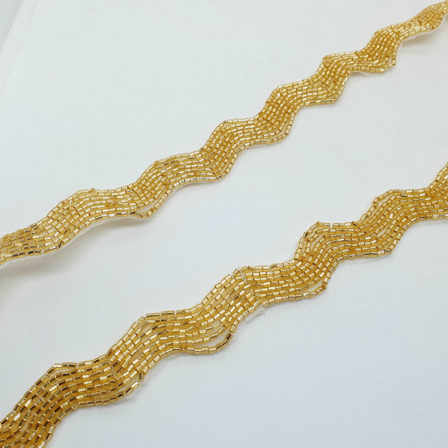 1m gold seed bead braid wave ribbon trimming