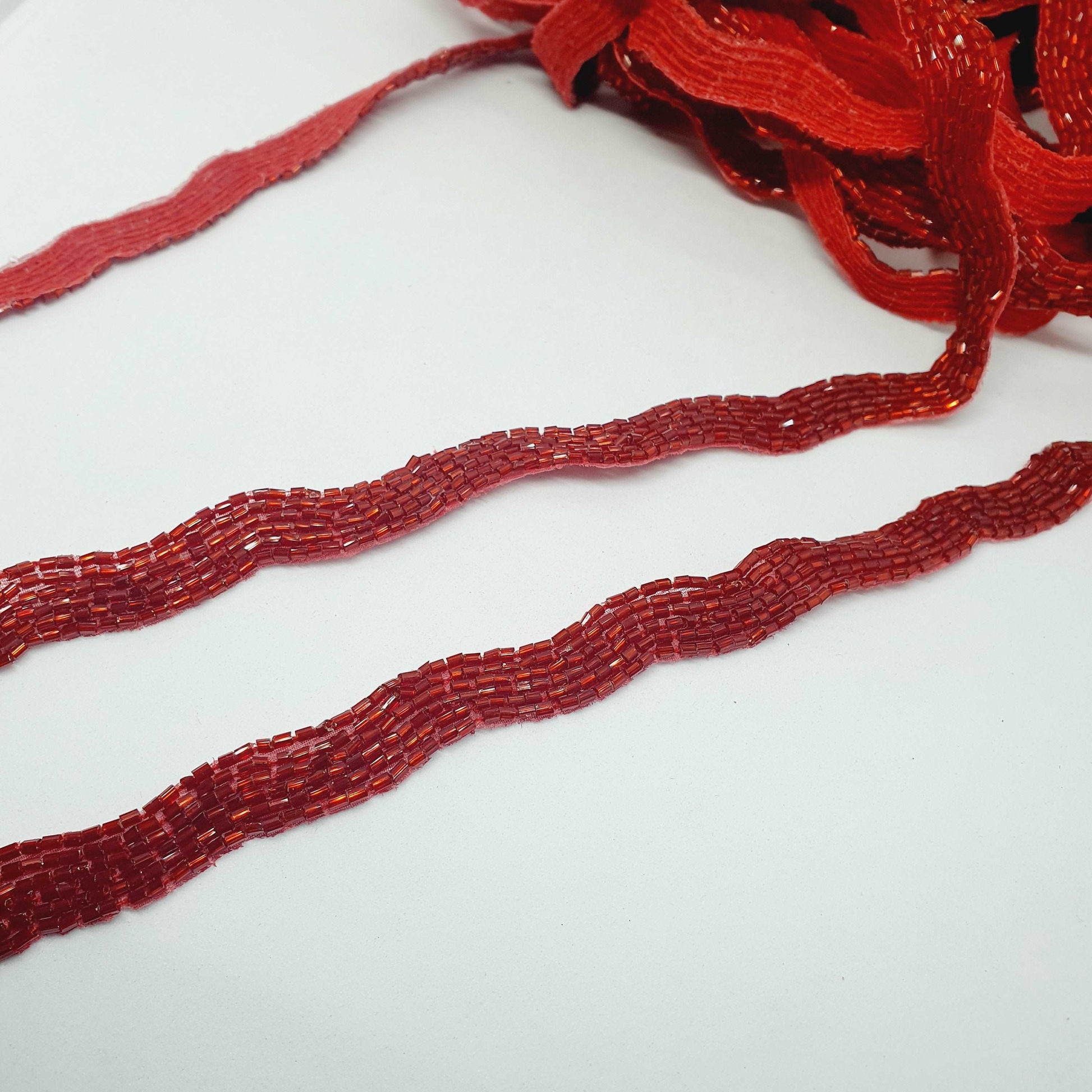 1m red seed bead braid wave ribbon trimming