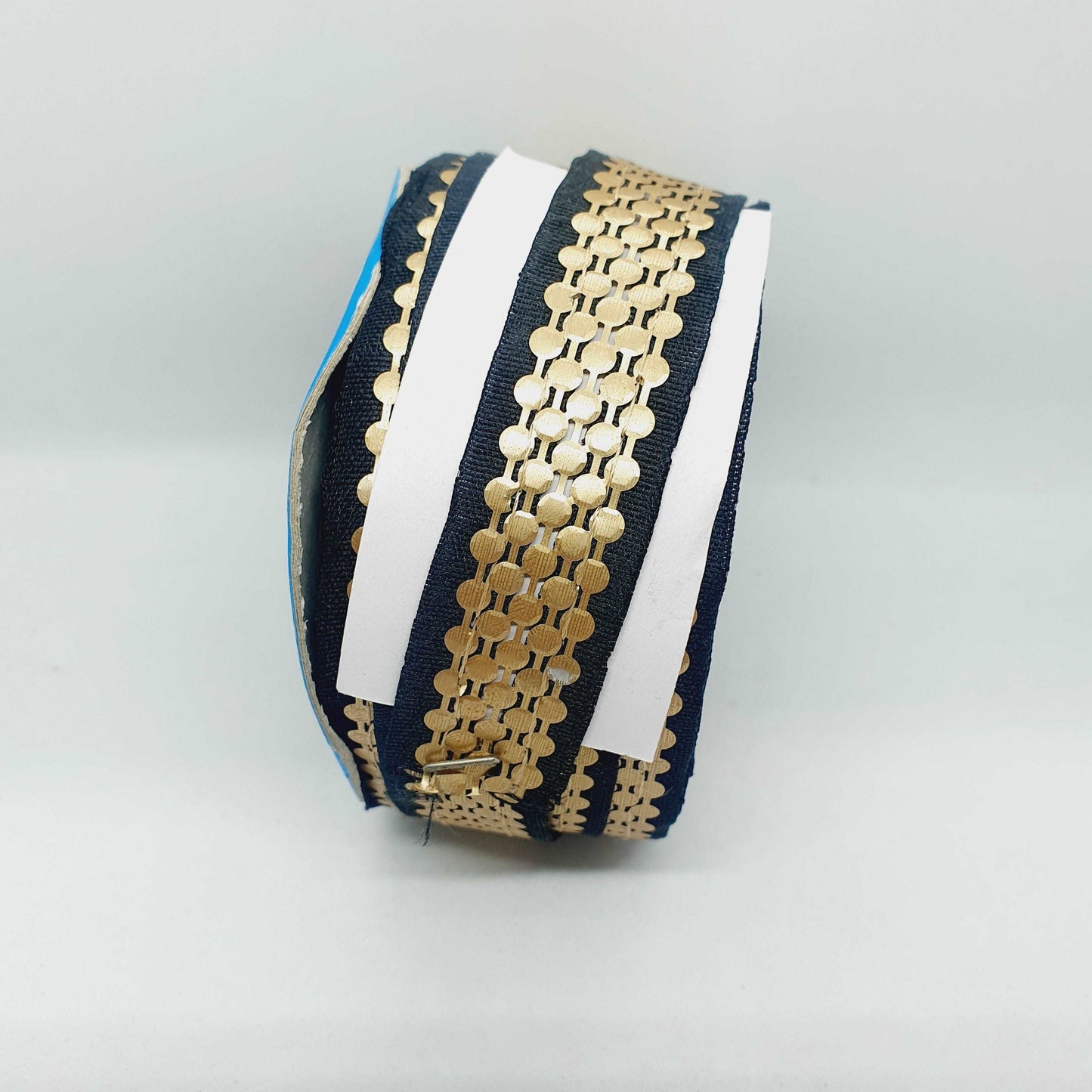 1m 20mm black gold print embroidered ribbon