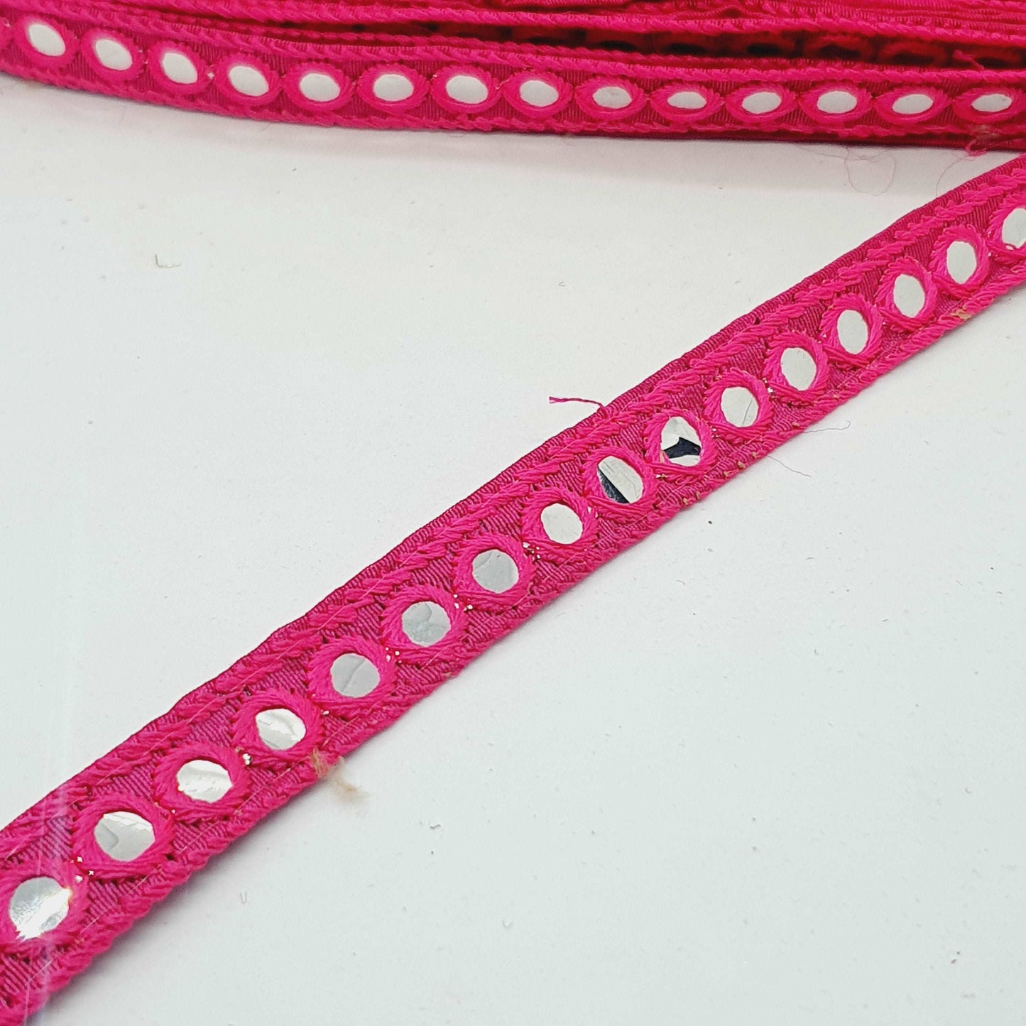 1m pink sequin shisha mirror embroidered Indian ribbon 20mm