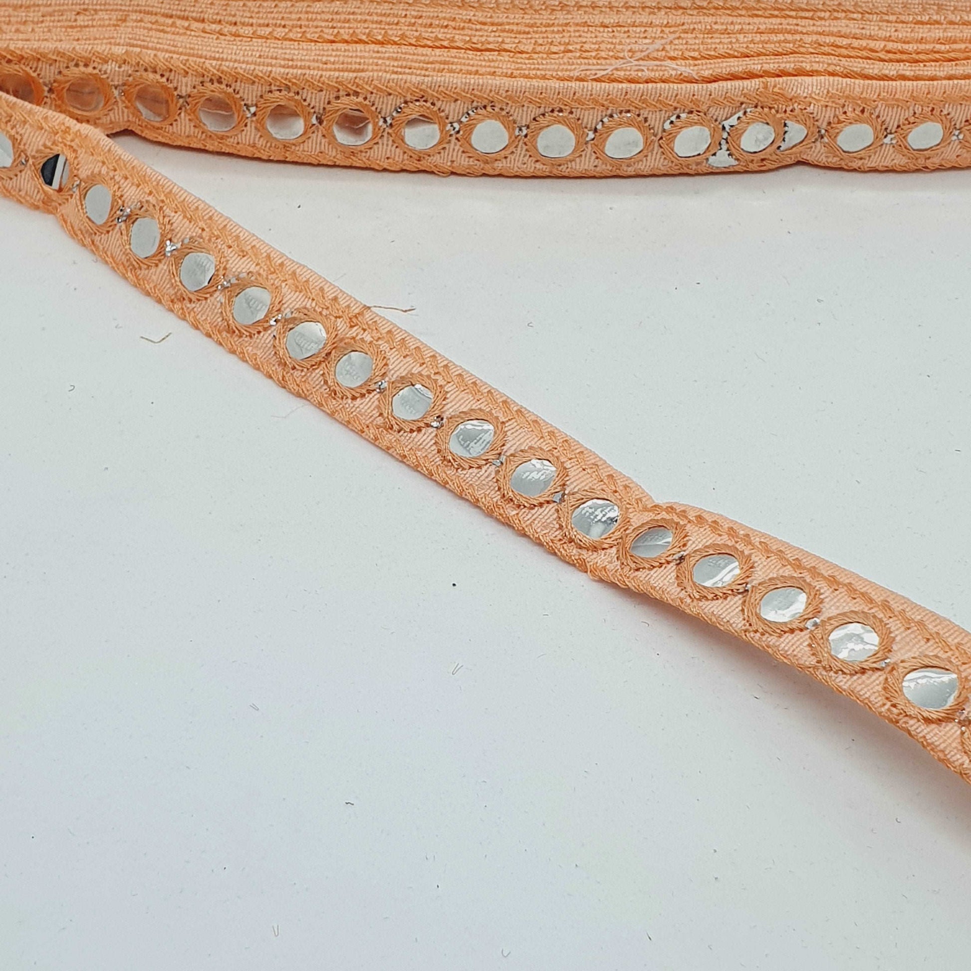 1m peach sequin shisha mirror embroidered Indian ribbon 20mm