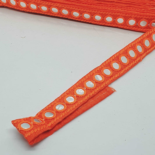 1m orange sequin shisha mirror embroidered Indian ribbon 20mm