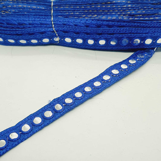 1m blue sequin shisha mirror embroidered Indian ribbon 20mm