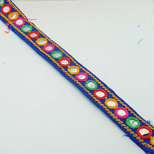 1m multicolour blue sequin shisha mirror embroidered Indian ribbon 20mm