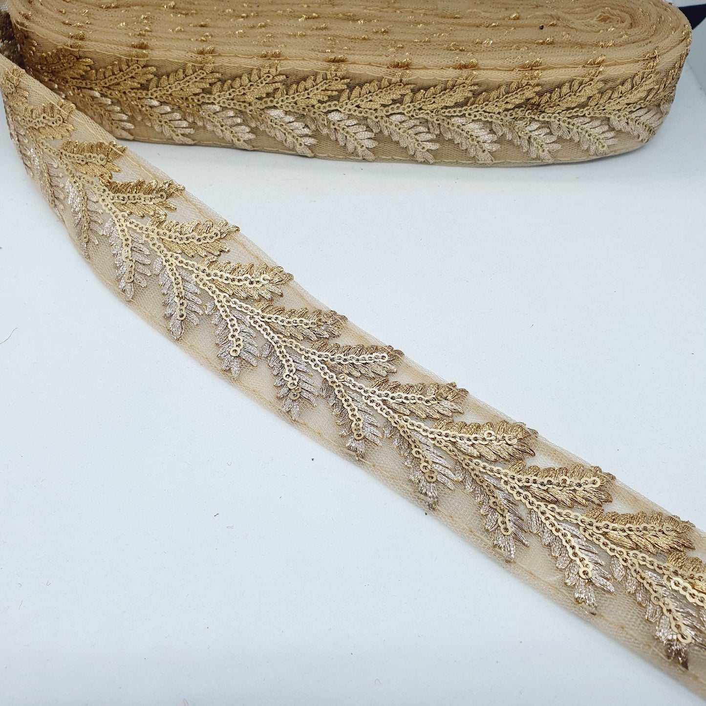 1m 4cm gold sequin Indian embellished lace ribbon