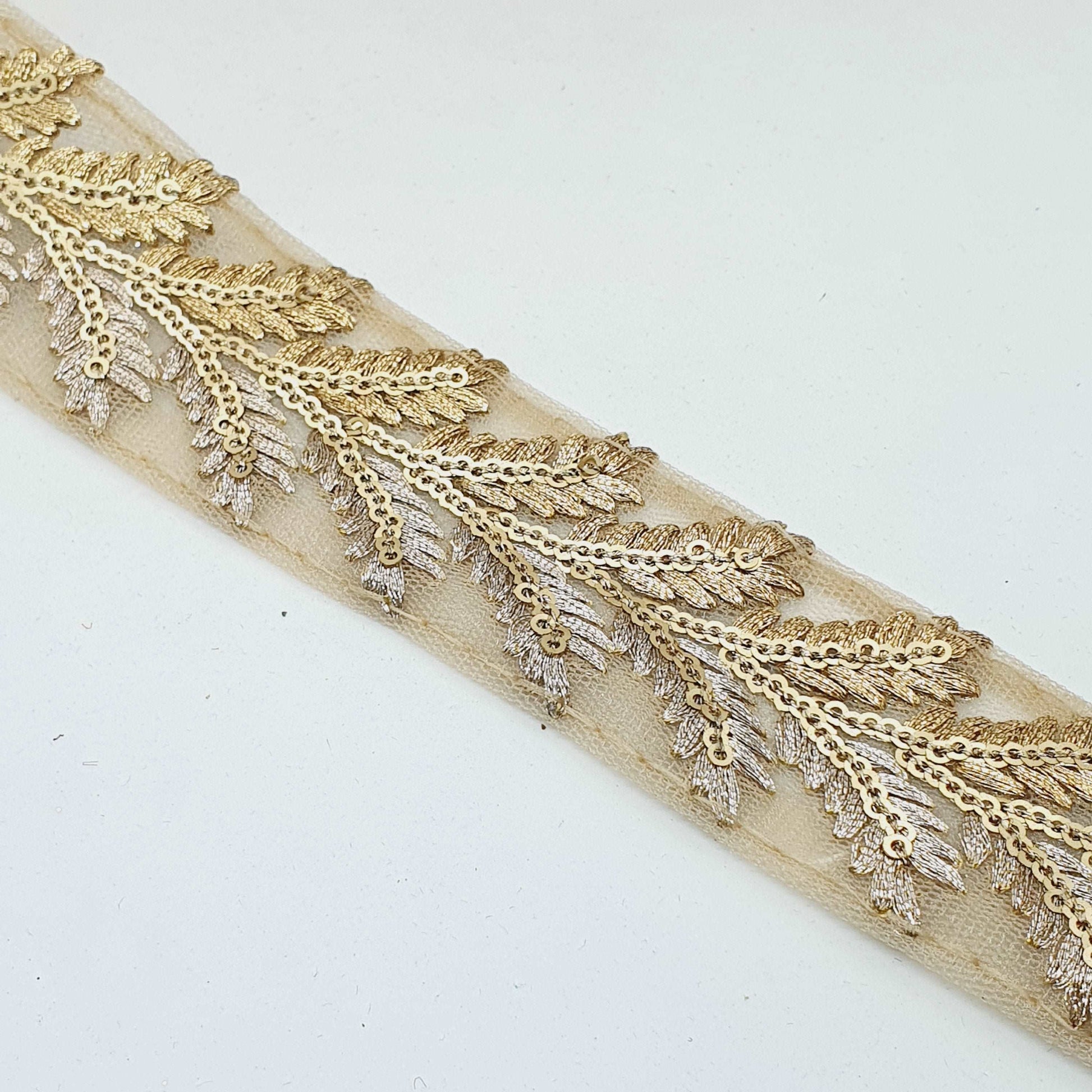 1m 4cm gold sequin Indian embellished lace ribbon