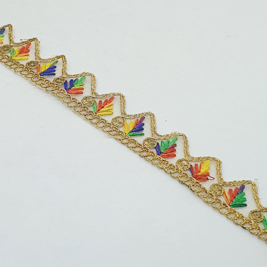 25mm gold and multicolour embroidered wave edge ribbon trim lace with sequins