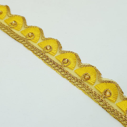 25mm gold and yellow embroidered wave edge ribbon trim lace with crystals