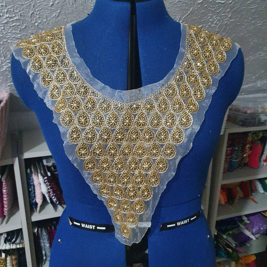 gold beaded collar/ neckline/ yoke applique