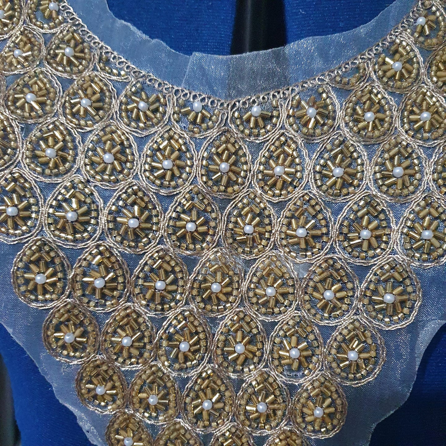 gold beaded collar/ neckline/ yoke applique