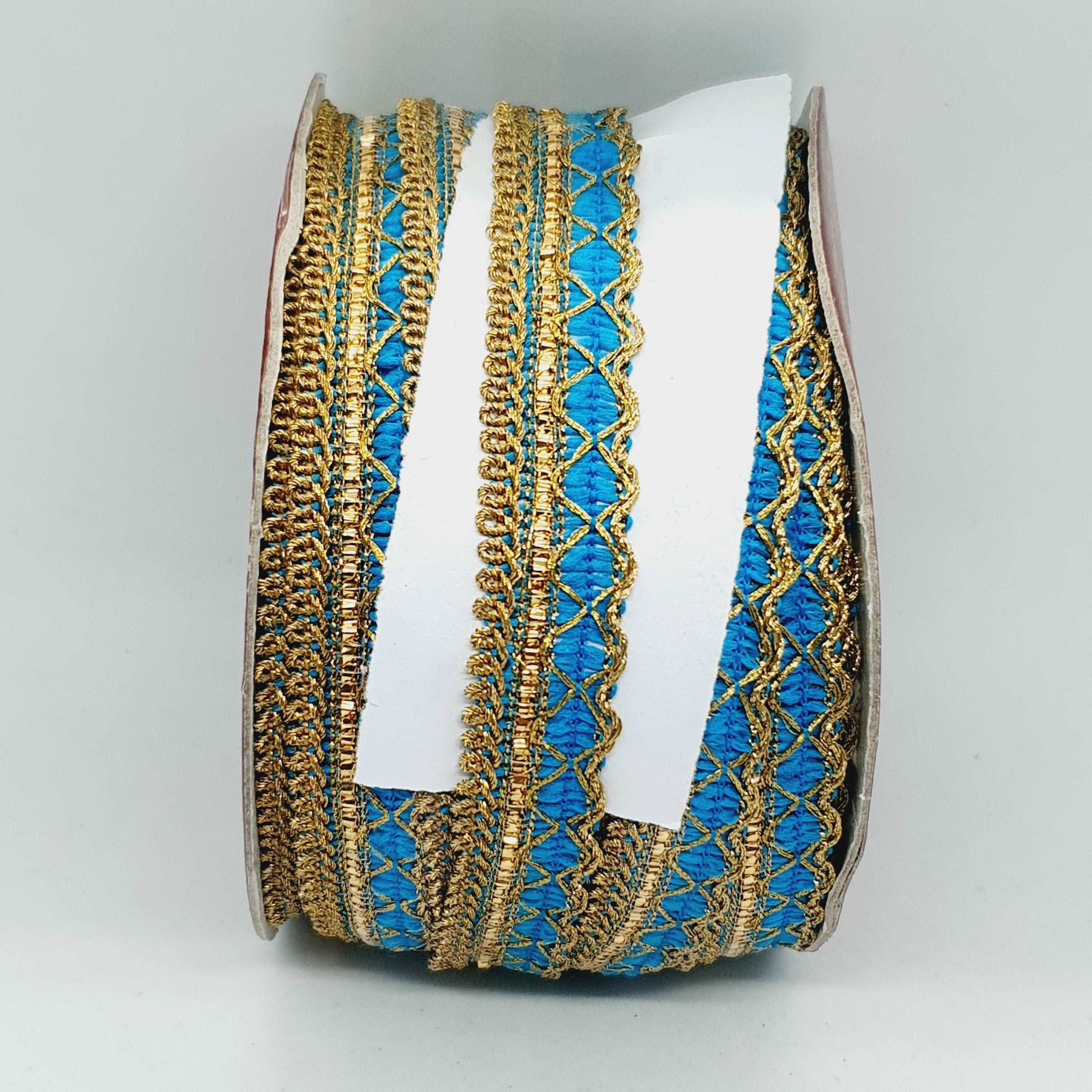 1m turquoise blue & gold metallic Indian trim ribbon braid