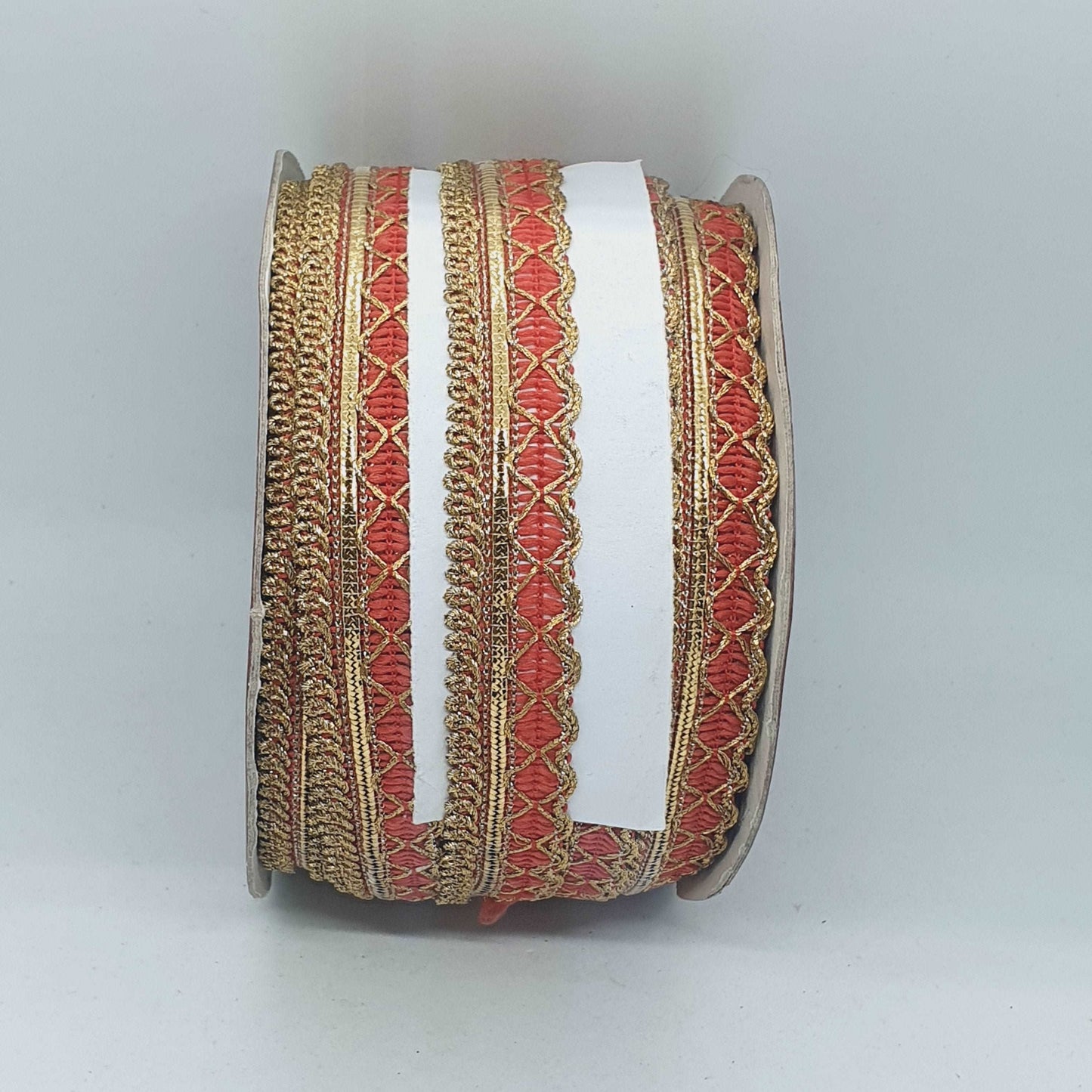 1m coral & gold metallic Indian trim ribbon braid