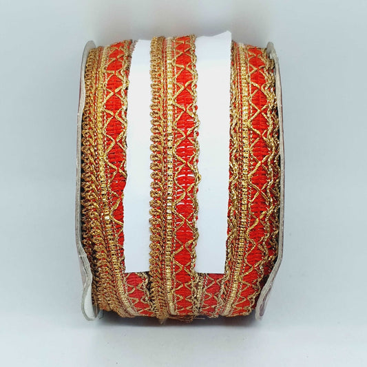 1m red & gold metallic Indian trim ribbon braid