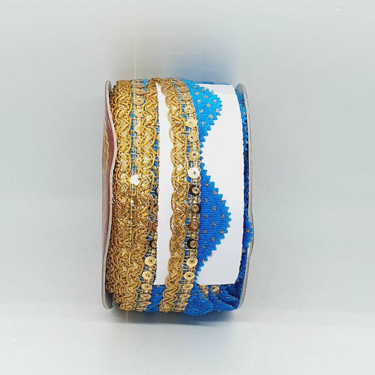 1m turquoise blue velour & gold sequin metallic trim scallop braid 2.5cm