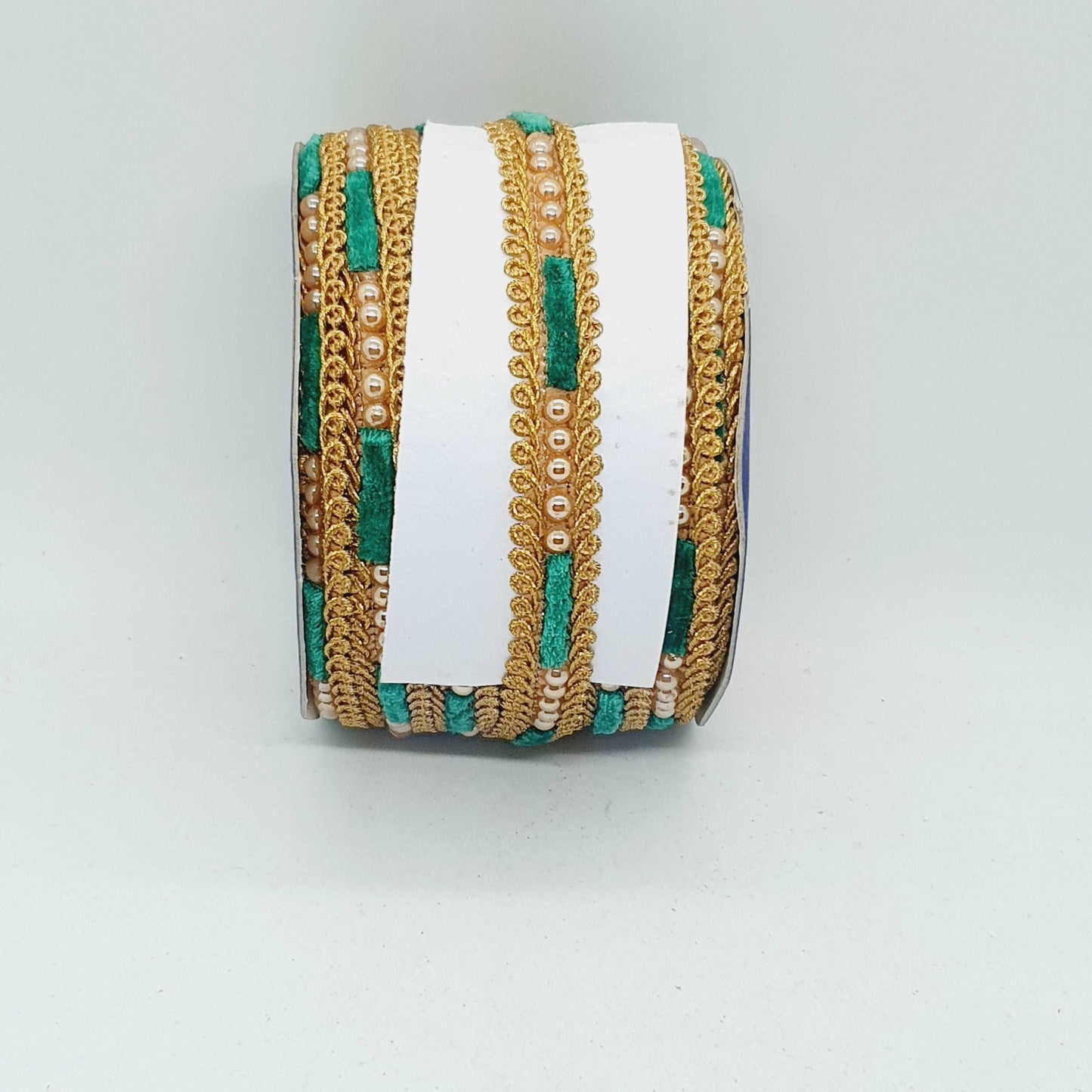 1m green gold pearl bead Indian trim braid ribbon 14mm