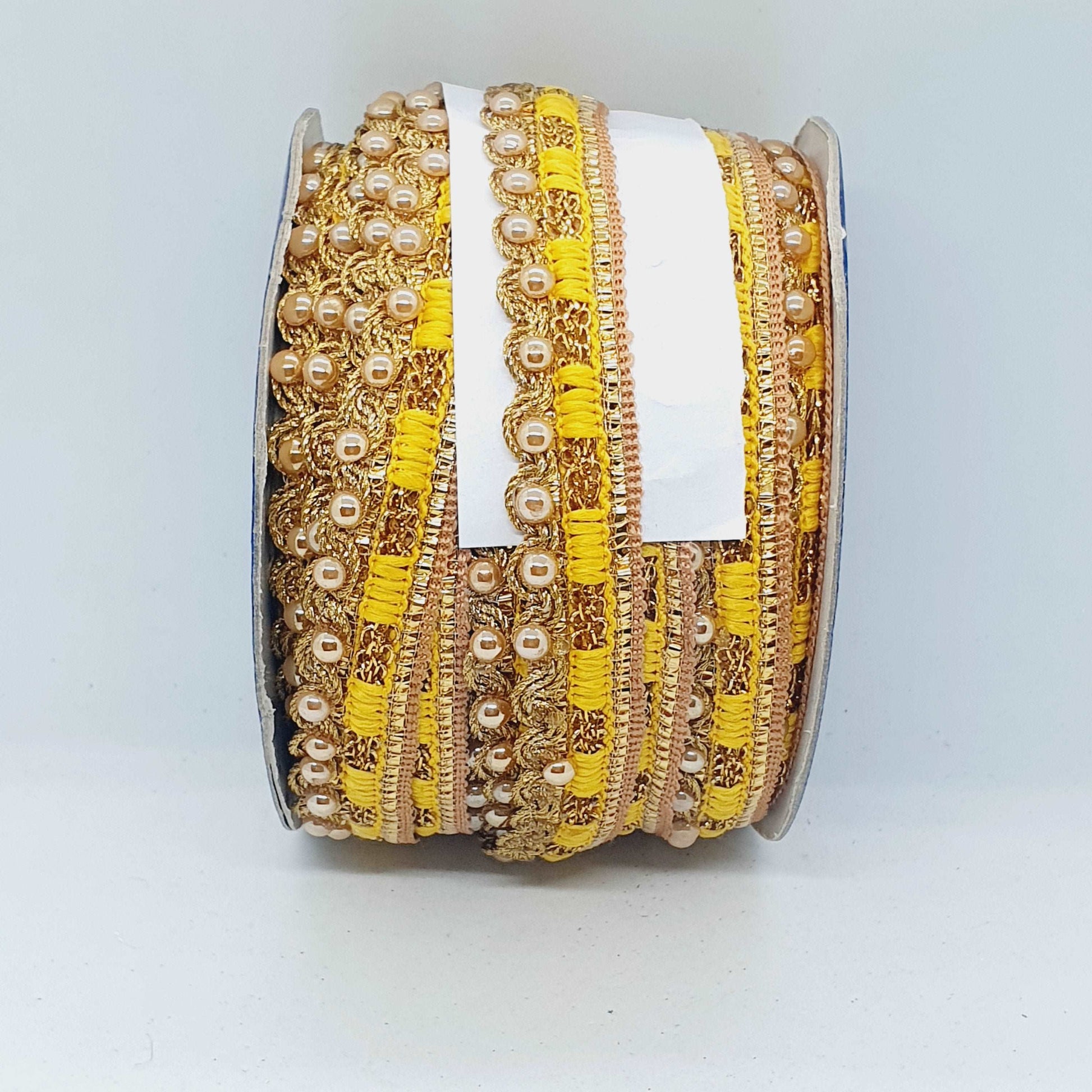 1m yellow gold bead Indian trim braid ribbon 17mm