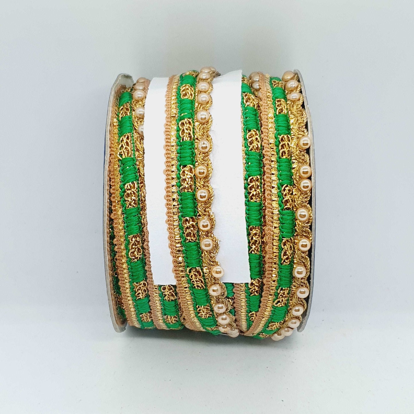 1m green gold bead Indian trim braid ribbon 17mm