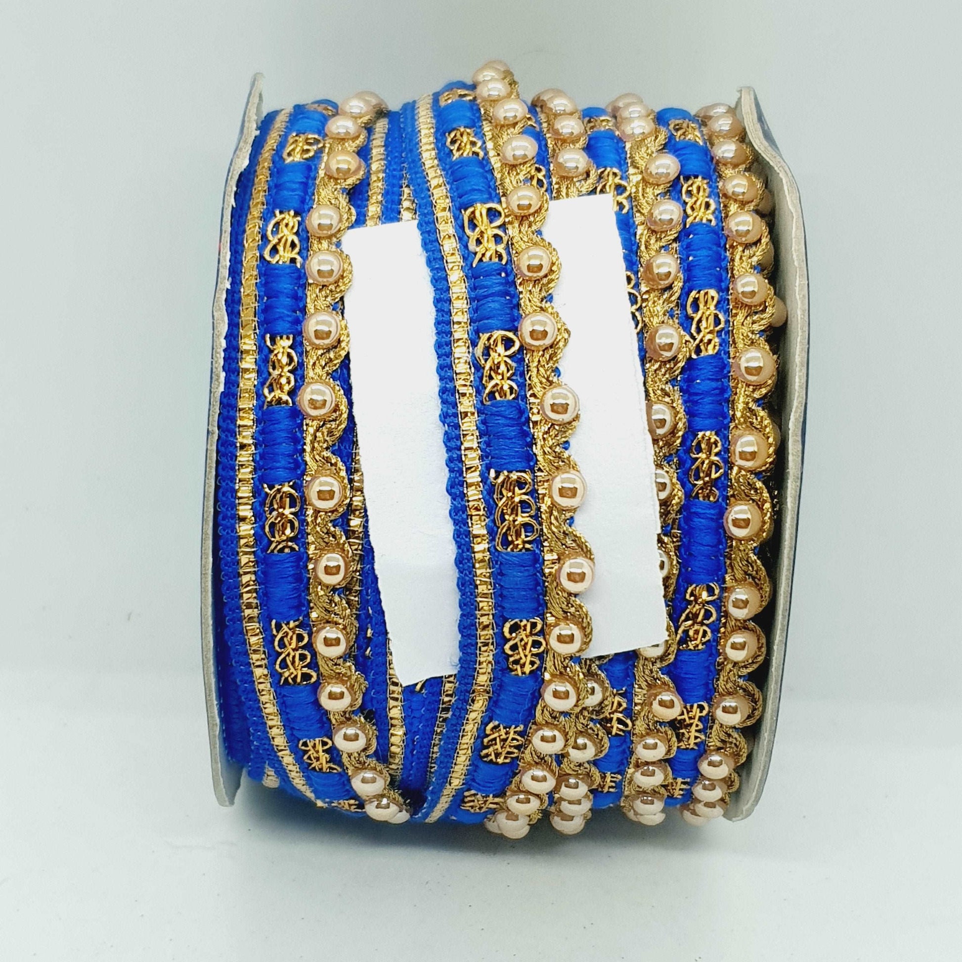 1m  blue gold bead Indian trim braid ribbon 17mm