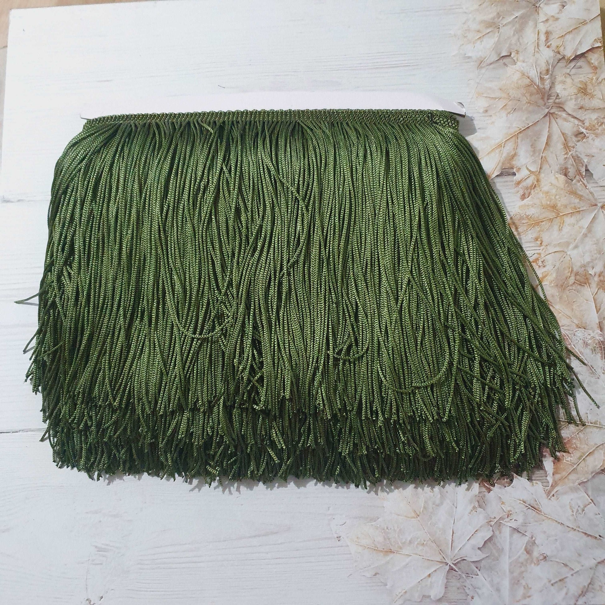 15cm drop dark olive green silk fringe fringing