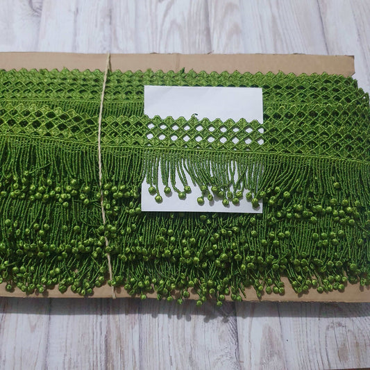 1m 5cm olive green guipure embroidered fringe lace trimming