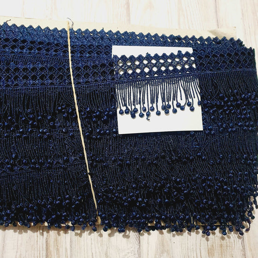 1m 5cm navy blue guipure embroidered fringe lace trimming