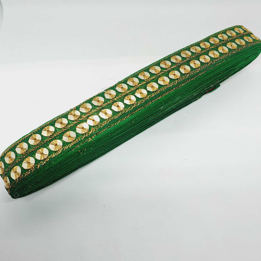 1m green gold sequin embroidered taffeta Indian ribbon 30mm