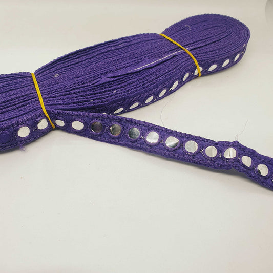 1m purple sequin shisha mirror embroidered Indian ribbon 20mm