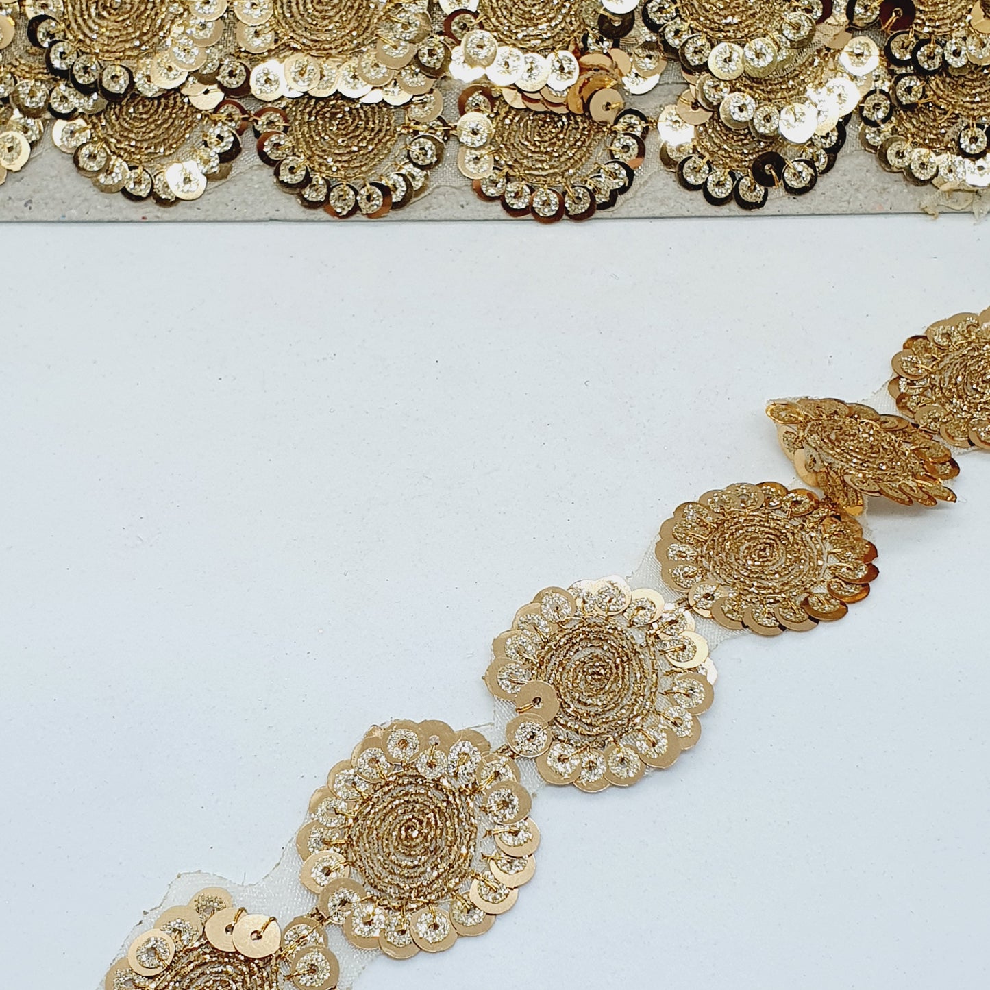 30mm gold glitter sequin net ribbon trim lace applique