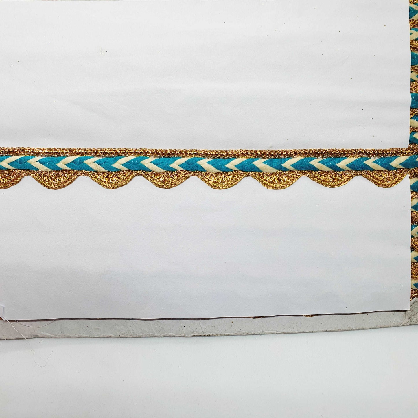 15mm teal & metallic gold braid embroidered ribbon trimming