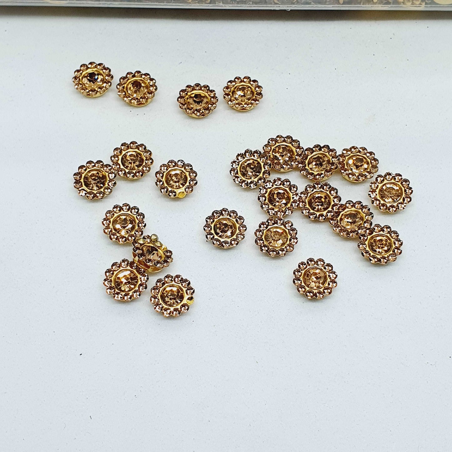 10x 8mm gold topaz crystal gem sew on jewel rhinestone button