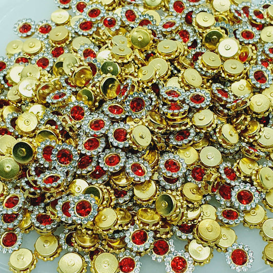 10x 8mm clear & red crystal gem sew on jewel rhinestone button