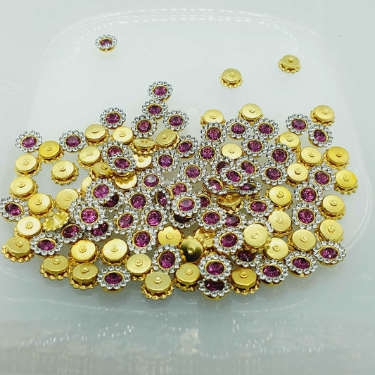 10x 8mm clear & deep pink crystal gem sew on jewel rhinestone button