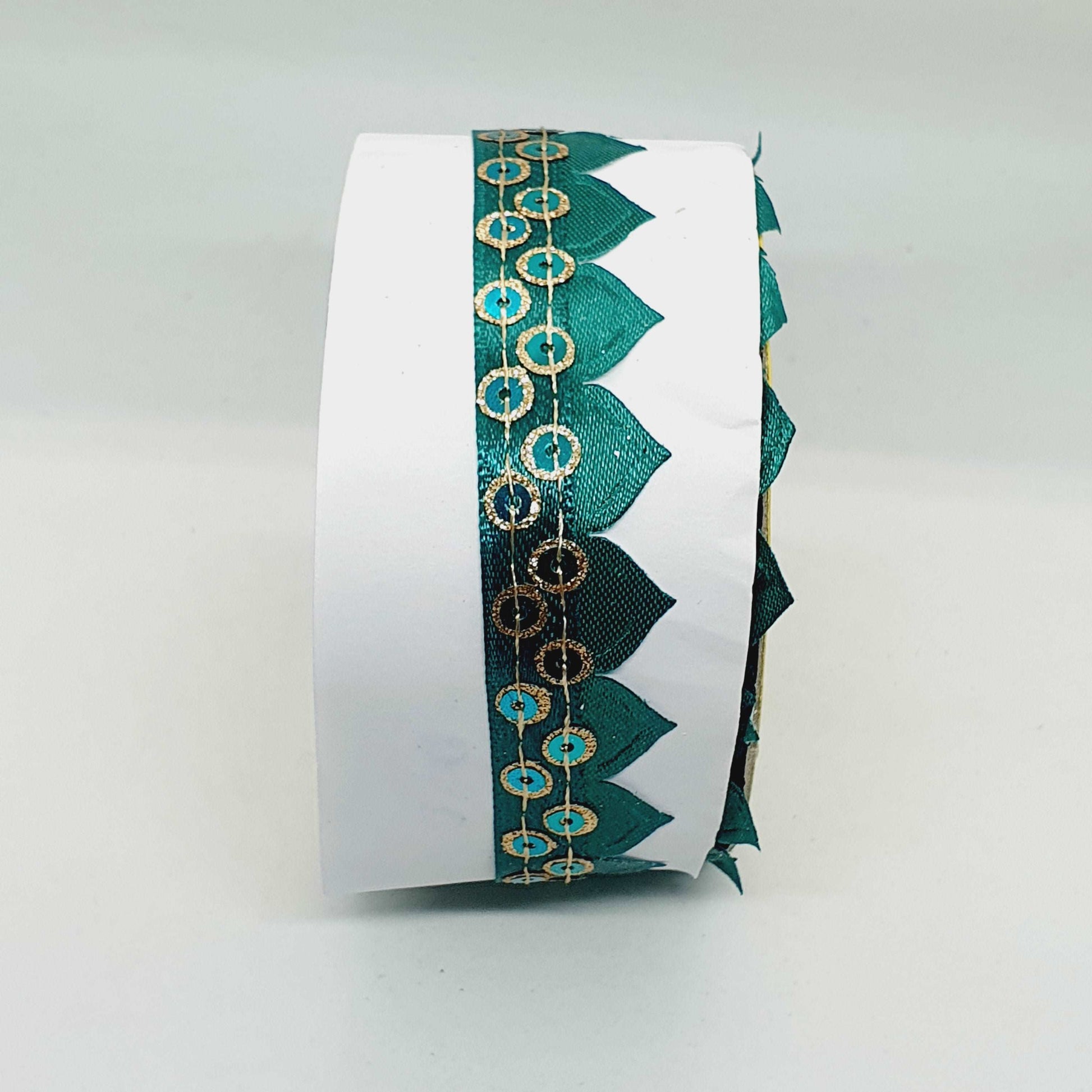 1m teal green gold sequin Indian trim satin ribbon braid 2cm